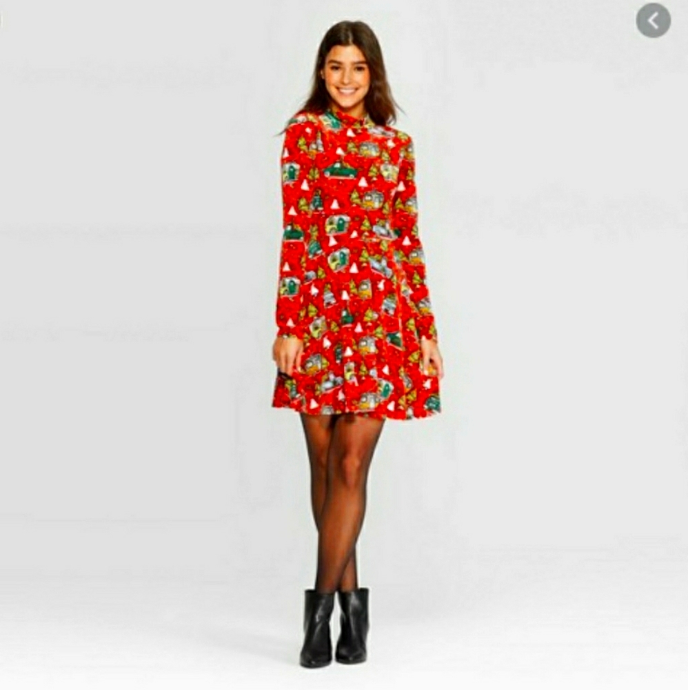 Women's Christmas Dress Long Sleeve Velvet Multicolor Size Medium Holiday